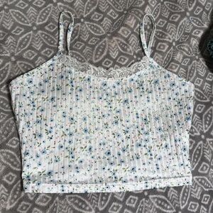 ROMWE Floral Lace Cami Top - White with Blue Accents